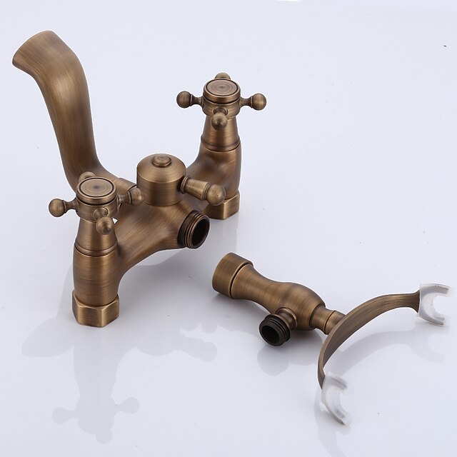 Vintage Badewannen-Armatur Mit Telefon-Duschbrause – Wandmontage, Gebürstetes Nickel, Aus Messing