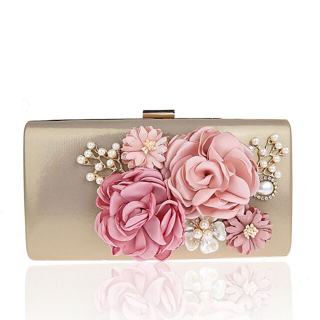  Women's Wedding Bags Handbags Evening Bag Polyester Imitation Pearl Flower Floral Print Party Wedding Event / Party White Black Fuchsia Gold