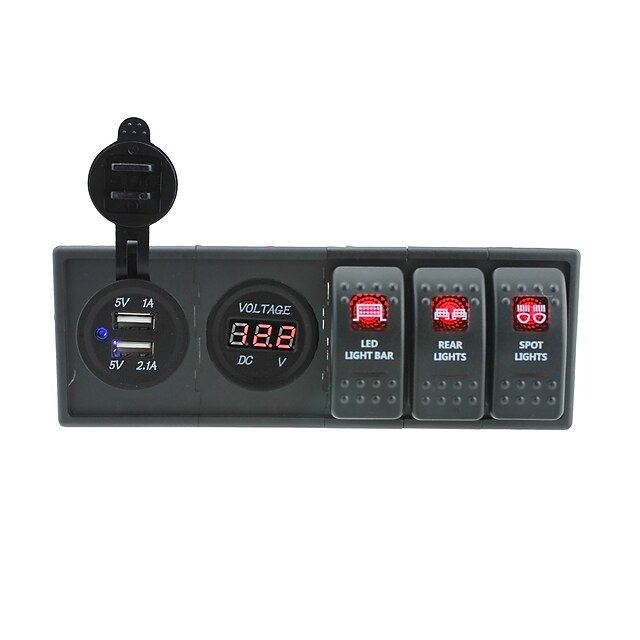  DC 12V/24V LED Digital 3.1A USB voltmeter Socket with toggle rocker switch jumper wires and housing holder