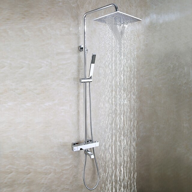  Shower System Set - Rainfall Contemporary Chrome Wall Mounted Brass Valve Bath Shower Mixer Taps / Two Handles Three Holes