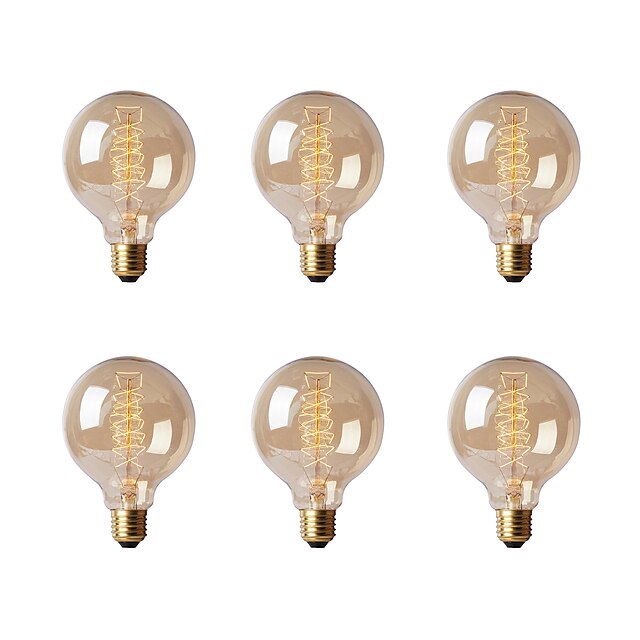  6pcs 40 W E26 / E27 G80 2300 k Incandescente Vintage Edison Light Bulb 220-240 V
