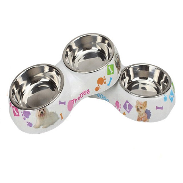  Cat Dog Bowls & Water Bottles Stainless Steel Waterproof Cartoon Rainbow Bowls & Feeding