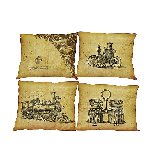  Set of 4 Retro poster pattern Linen Pillowcase Sofa Home Decor Cushion Cover