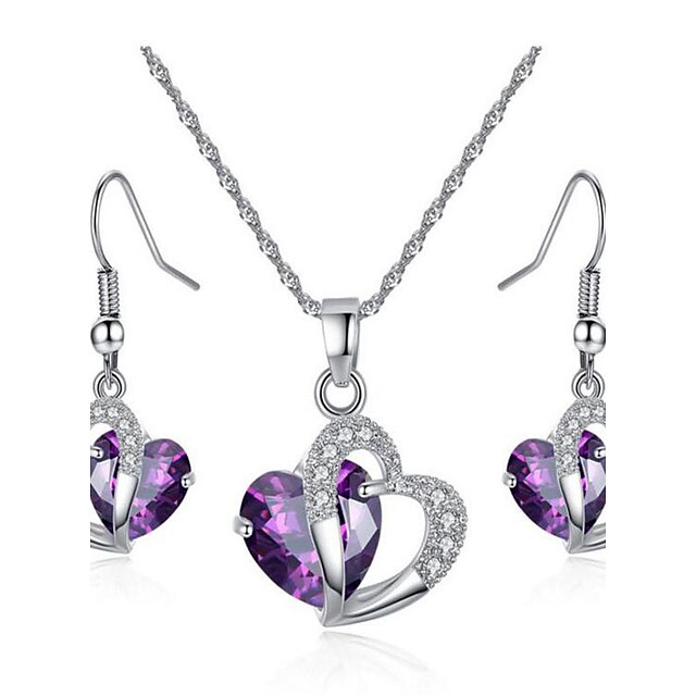  Women's Synthetic Amethyst Crystal Amethyst Jewelry Set Bridal Jewelry Sets Solitaire Heart Love Ladies Fashion European Zircon Cubic Zirconia Earrings Jewelry Purple / Blue For Party Daily