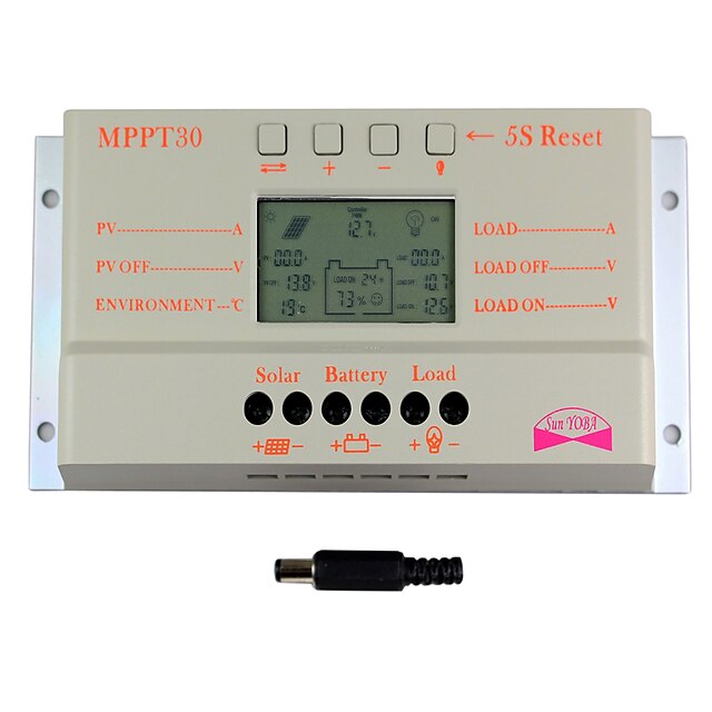  y-solar 30a lcd-display zonne-energie laadregelaar 12v 24v auto-schakelaar m30