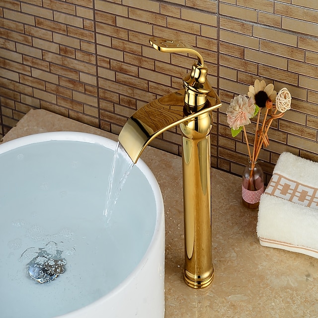  grifo para lavabo de baño - grifos monomando de un orificio para baño en cascada ti-pvd centerset / latón