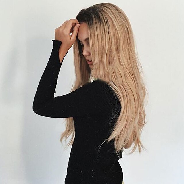  Synthetische Perücken Wellen Wellen Perücke Lang Schwarz / Erdbeerblond Synthetische Haare Damen Hitze Resistent Gefärbte Haarspitzen (Ombré Hair) Dunkler Haaransatz Blond