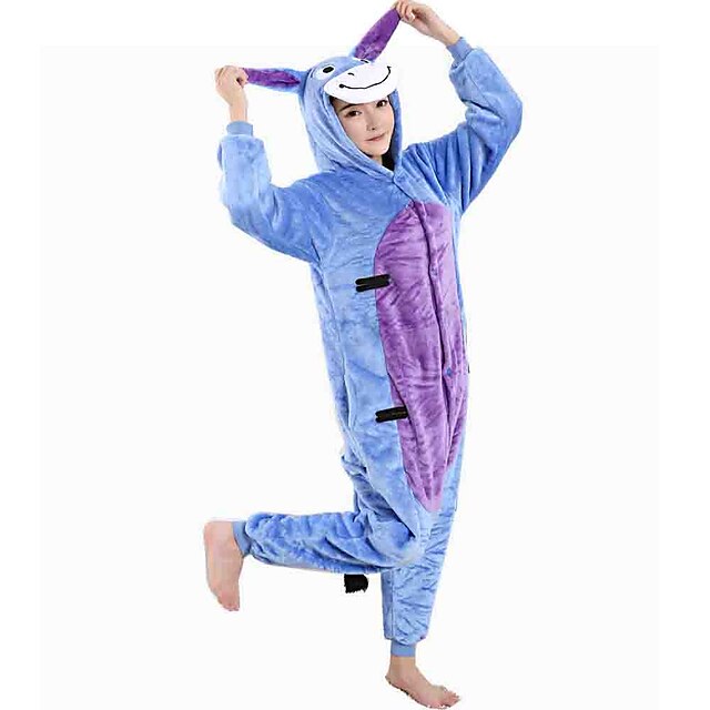  Kid's Adults' Kigurumi Pajamas Donkey Onesie Pajamas Flannel Toison Blue Cosplay For Boys and Girls Animal Sleepwear Cartoon Festival / Holiday Costumes / Leotard / Onesie / Leotard / Onesie