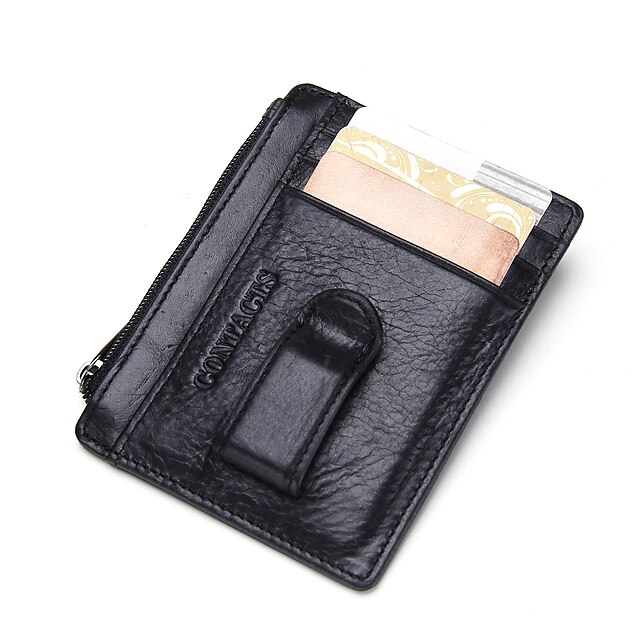  Unisex Bags Cowhide Card & ID Holder / Zipper Solid Colored Black / Brown