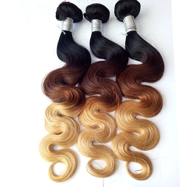  3 zestawy Włosy brazylijskie Body wave Włosy virgin Ombre Ludzkie włosy wyplata Ludzkich włosów rozszerzeniach / Długość średnia