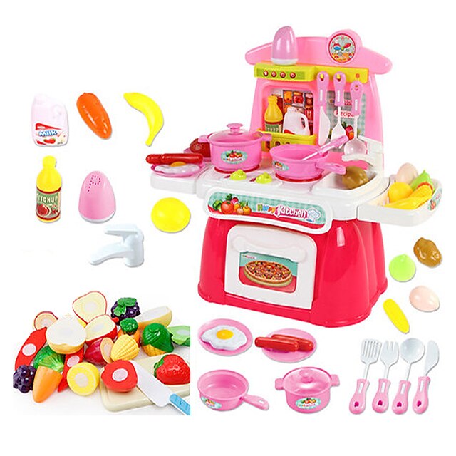  beiens Toy Keuken Sets Toy Borden & Tea Sets Kids 'Cooking Appliances LED-verlichting Geluid ABS Kinderen Voor meisjes Speeltjes Geschenk 22 pcs