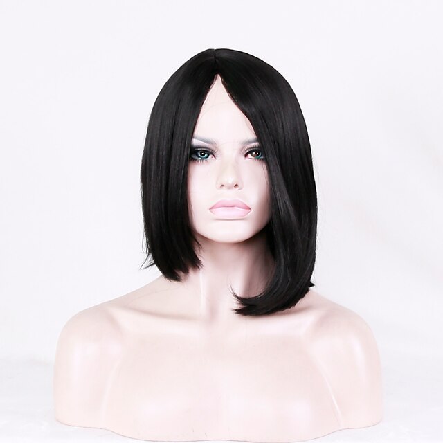  Synthetic Wig Straight Straight Bob Wig Short Natural Black #1B Synthetic Hair Women's Natural Hairline Middle Part Black