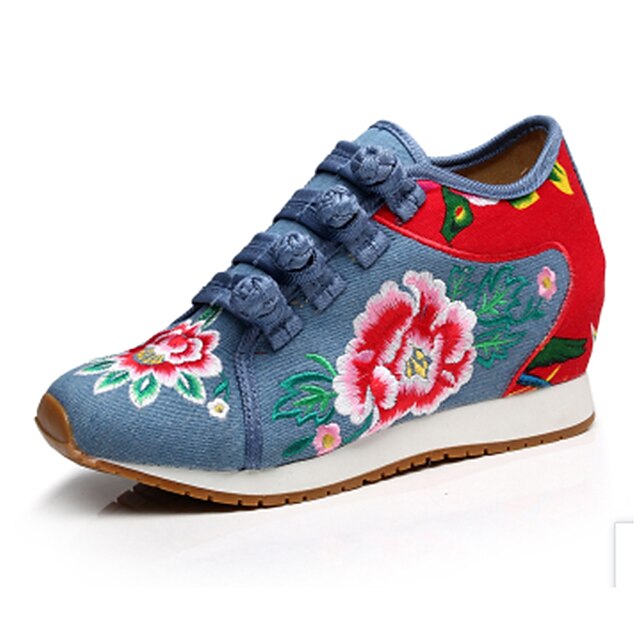  Women's Shoes Canvas Winter Spring Summer Fall Comfort Novelty Embroidered Shoes Oxfords Walking Shoes Flat Heel Round Toe Buckle Flower