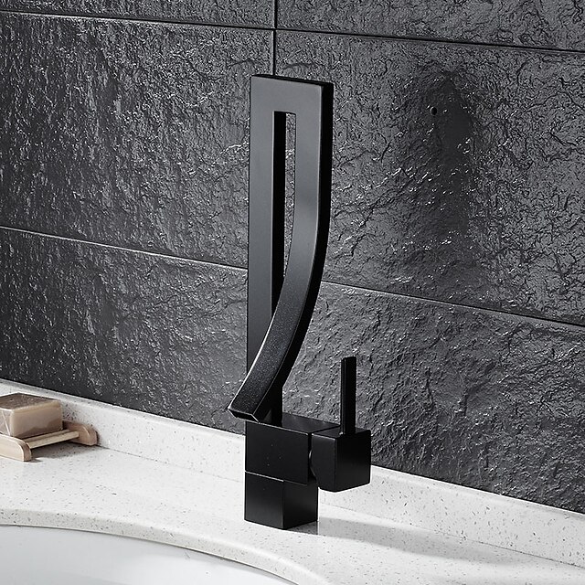  Håndvasken vandhane - Vandfald Olie-gnedet Bronze Centersat Enkelt håndtag Et HulBath Taps
