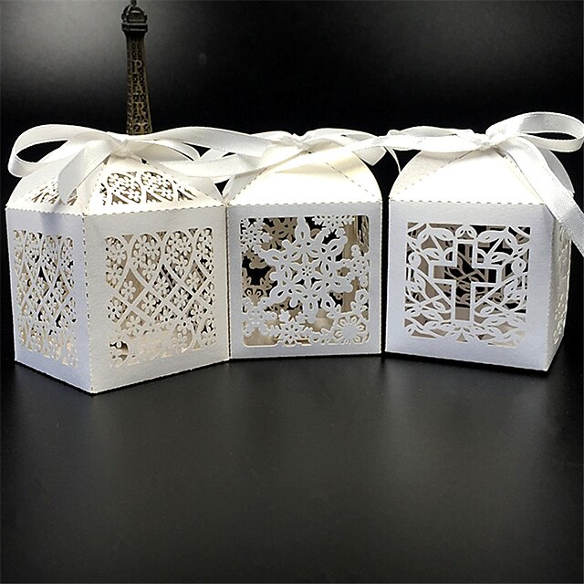  Quader Perlenpapier Geschenke Halter mit Bänder Geschenkboxen - 50