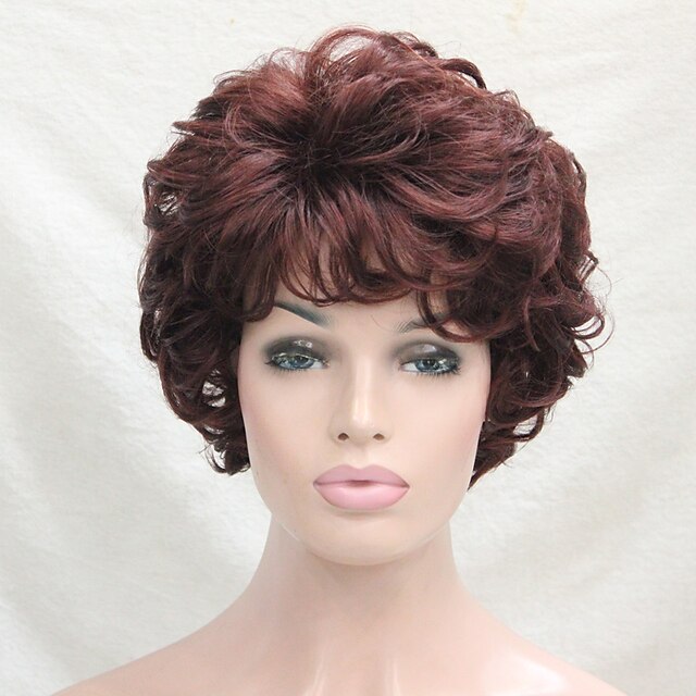  Synthetic Wig Curly Wavy Curly Wig Short Auburn Synthetic Hair Women's Brown