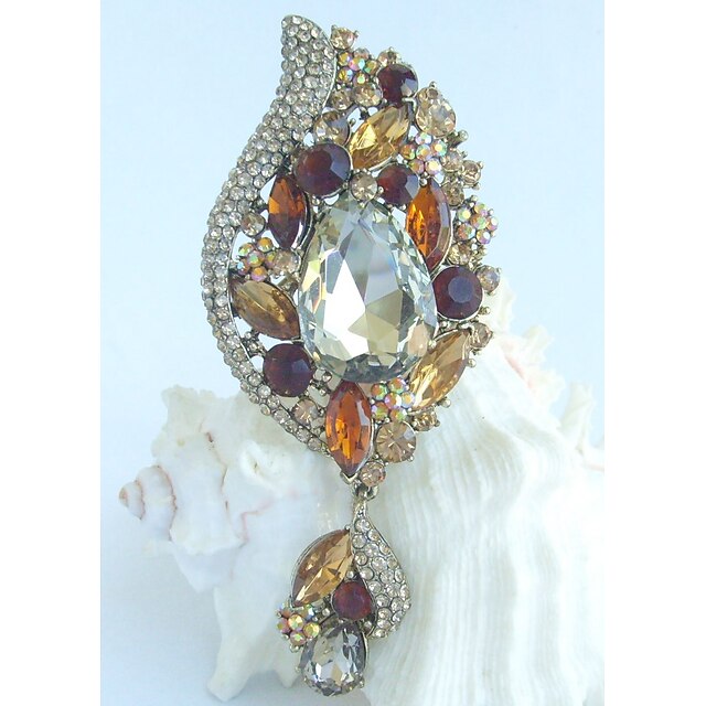  Gorgeous 4.33 Inch Gold-tone Topaz Rhinestone Crystal Flower Brooch Women Jewelry Art Deco