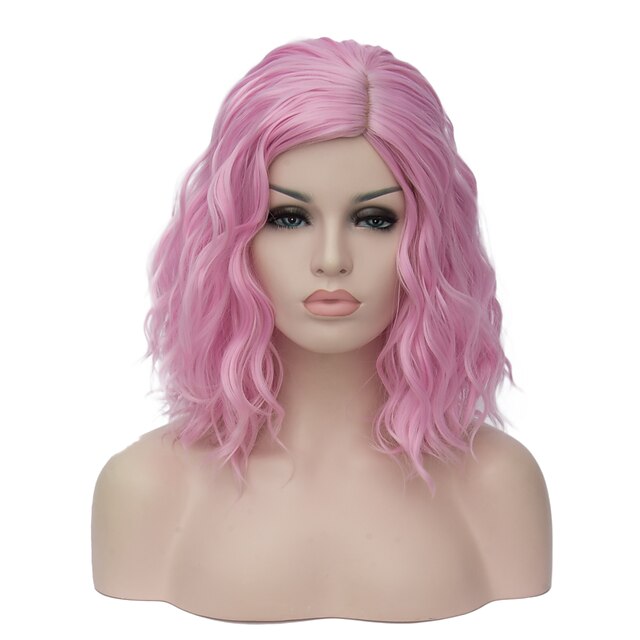  perucas rosa para mulheres peruca sintética ondulada bob ondulada curta rosa cabelo sintético parte lateral rosa roxo