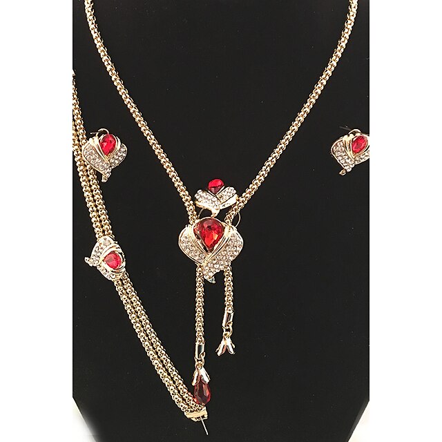  Mulheres Cristal Conjunto de Jóias Anel Colar / Pulseira Flor senhoras Personalizada Geométrico Original Fashion Euramerican Cristal Strass Brincos Jóias Vermelho Para Festa Ocasião Especial Diário