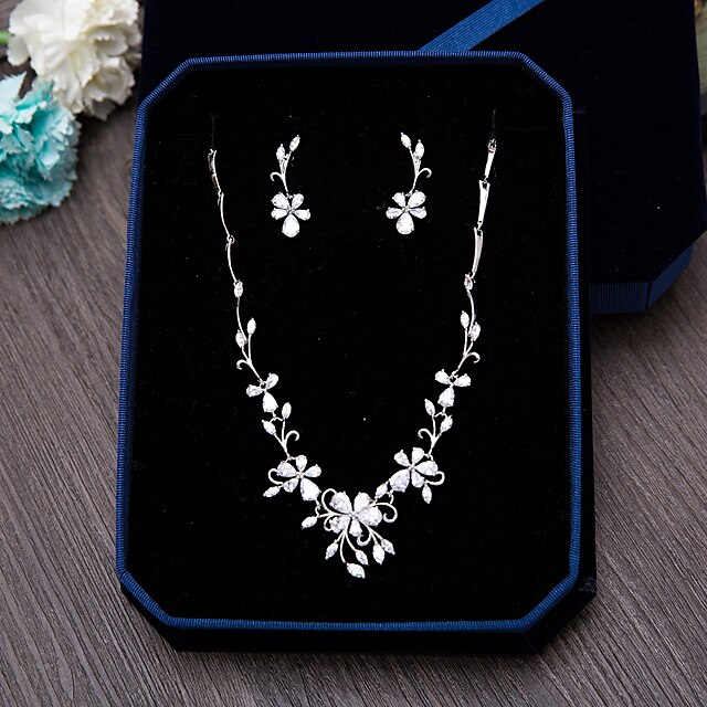  AAA Cubic Zirconia Wedding Party Special Occasion Daily Casual Zircon 1 Necklace 1 Pair of Earrings