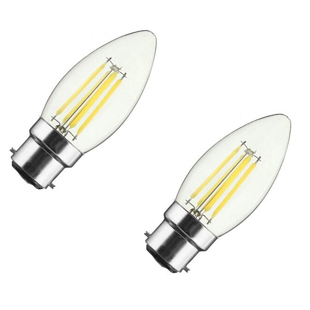  ONDENN 2pcs 4 W Lâmpadas de Filamento de LED 350 lm B22 E26 / E27 CA35 4 Contas LED COB Regulável Branco Quente 85-265 V / 2 pçs / RoHs