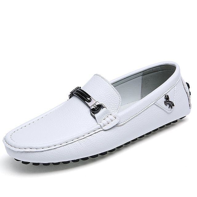  Men's Shoes Cowhide Summer Fall Moccasin Driving Shoes Loafers & Slip-Ons Walking Shoes For Casual Office & Career White Black Blue