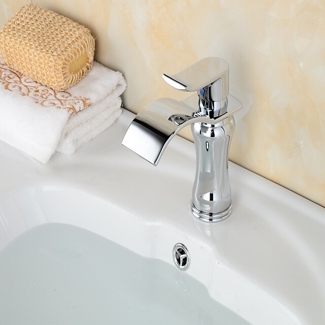  バスルームのシンクの蛇口 - 滝状吐水タイプ クロム センターセット シングルハンドルつの穴Bath Taps / 真鍮