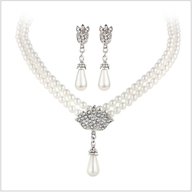  Cristal Juego de Joyas damas Lujo Nupcial Perla Perla Artificial Diamante Sintético Aretes Joyas Plata Para Boda Fiesta Casual Diario Mascarada Fiesta de Pedida de Mano