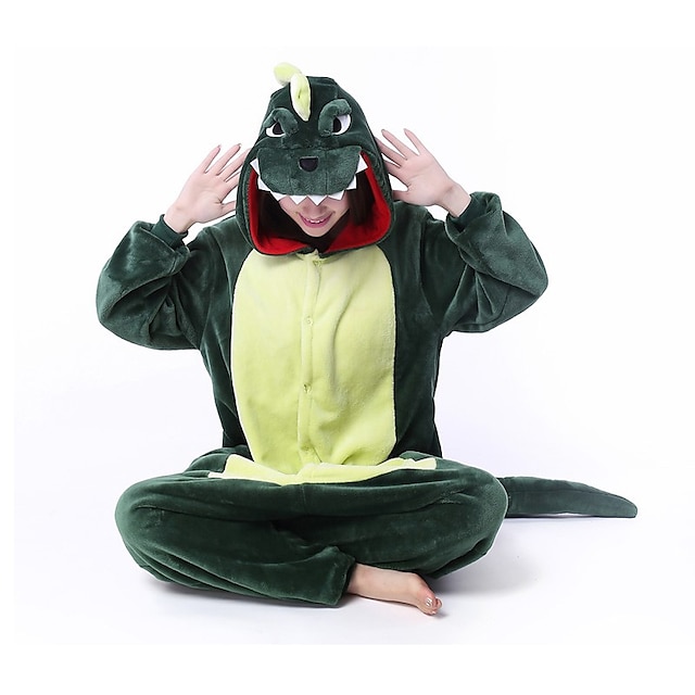 Toys & Hobbies Cosplay & Costumes | Adults Kigurumi Pajamas Dragon Dinosaur Onesie Pajamas Coral fleece Green Cosplay For Men an