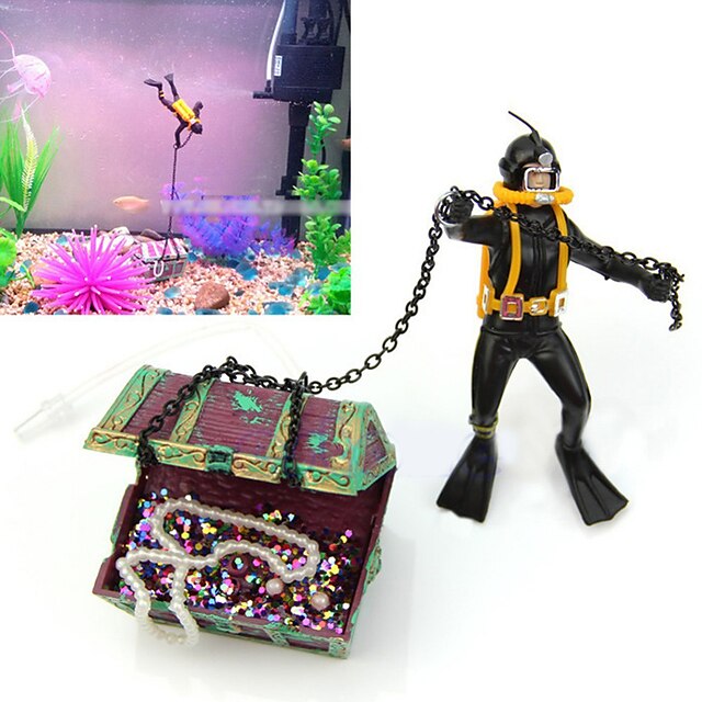 Creative Aquarium Ornament Frogman Treasure Box Aquarium Decor Treasure Hunter Diver Action Figure Fish Tank Decor