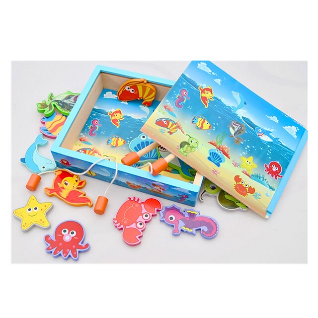  Fishing Toy Educational Toy Wooden Fish Novelty Kid's Boys' Toys Gifts