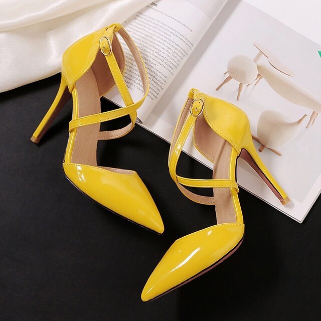 Shoes & Bags Womens Shoes | Womens Sandals Stiletto Heel Pointed Toe Buckle Leatherette Comfort Spring / Summer / Fall Yellow / 