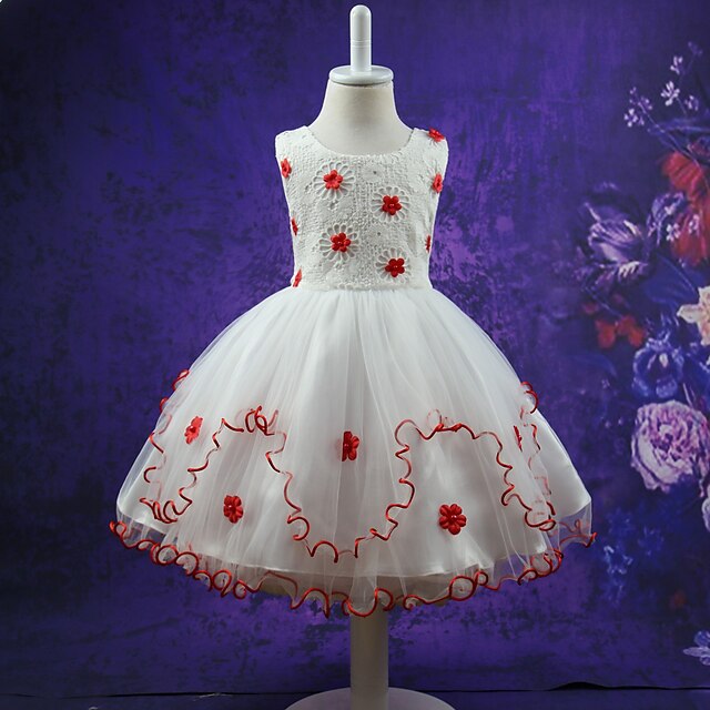  Toddler Floral / Bow Print Sleeveless Polyester Dress White