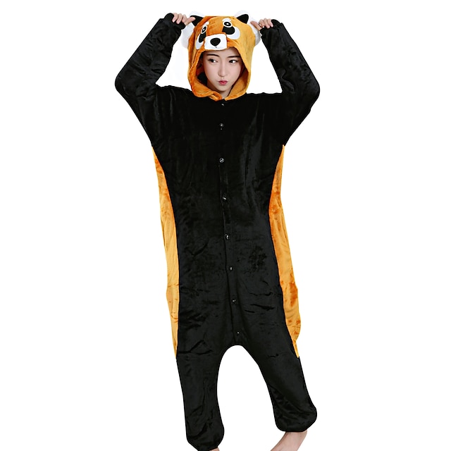  Adults' Kigurumi Pajamas Cartoon Raccoon Onesie Pajamas Velvet Mink Orange Cosplay For Men and Women Animal Sleepwear Cartoon Festival / Holiday Costumes