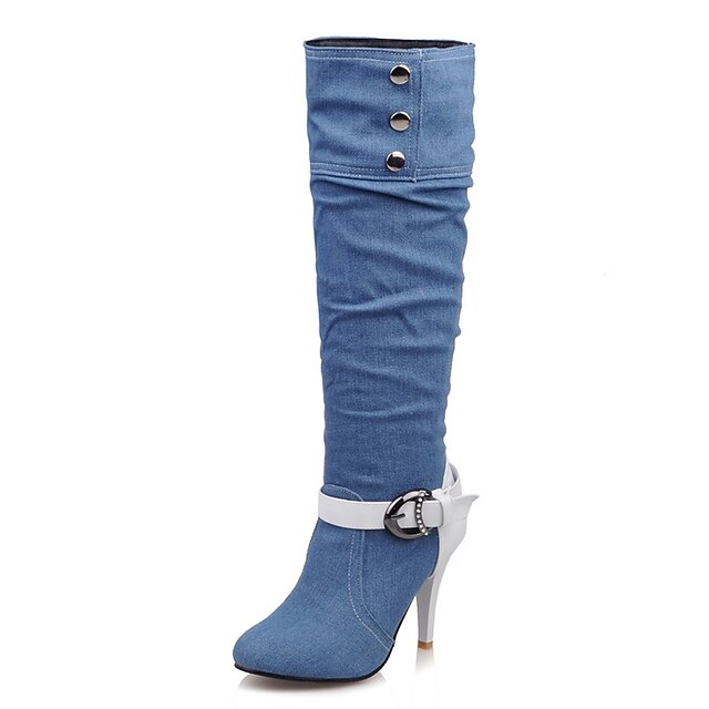  Women's Denim Spring / Summer / Fall Boots Stiletto Heel Round Toe Buckle Black / Dark Blue / Light Blue / Party & Evening