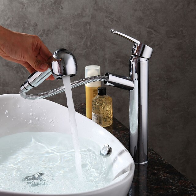  Håndvasken vandhane - Standard / Træk-udsprøjte Krom Centersat Enkelt håndtag Et HulBath Taps / Messing