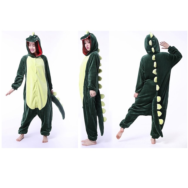 Toys & Hobbies Cosplay & Costumes | Adults Kigurumi Pajamas Dragon Dinosaur Onesie Pajamas Coral fleece Green Cosplay For Men an