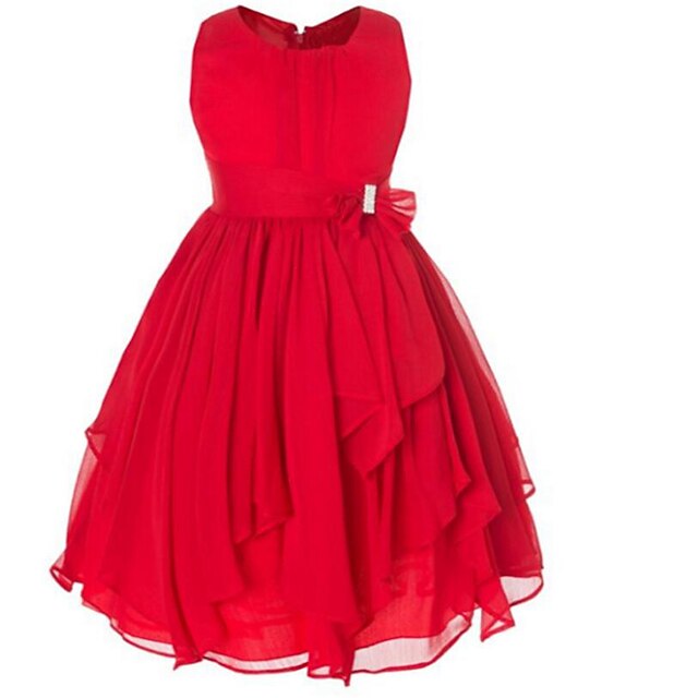  Infantil Pouco Para Meninas Vestido Sólido Festa Multi Camadas Laço Branco Roxo Vermelho Sem Manga Vintage Vestidos Verão Delgado