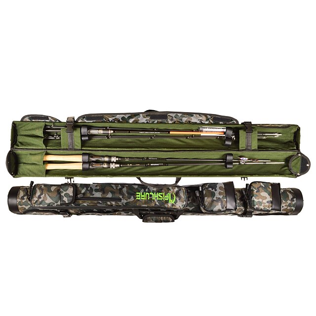  AFISHLURE®New Design Double open Fishing Rod Tube Lure Rod Bag 1.45MBlack/Camouflage 145cmx10cmx10cm