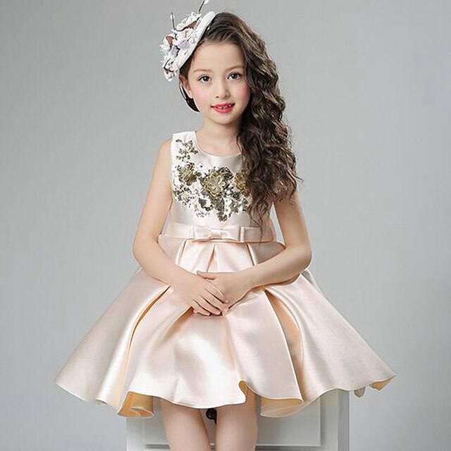  Kids Little Girls' Dress Solid Colored Red Beige Sleeveless Lace Bow Dresses Summer