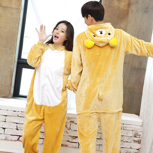 Toys & Hobbies Cosplay & Costumes | Adults Kigurumi Pajamas Bear Onesie Pajamas Coral fleece Yellow Cosplay For Men and Women An