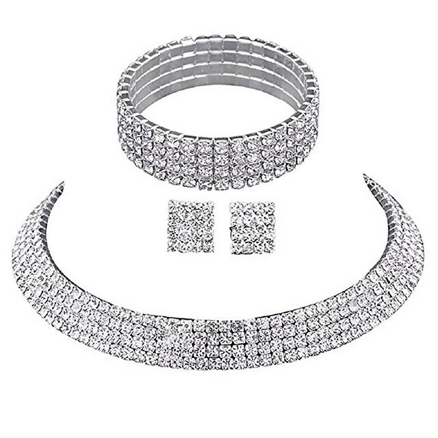  Women's Jewelry Set Choker Necklace Necklace Layered Ladies Luxury Elegant Fashion Bridal Multi Layer Earrings Jewelry Silver For Wedding Party Anniversary Casual Daily Masquerade