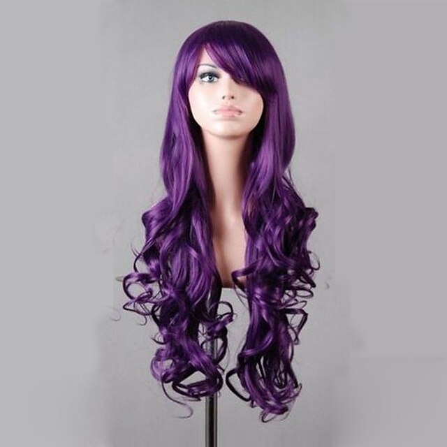 syntetisk parykk cosplay parykk bølget bølget parykk veldig langt lilla syntetisk hår kvinners lilla hårglede