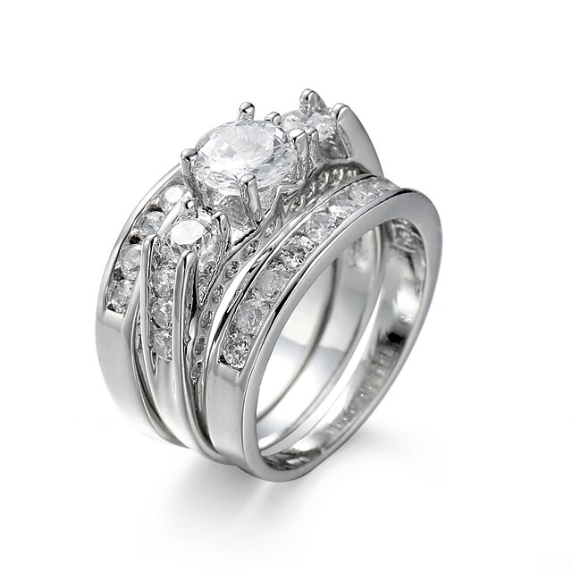  Jewelry Set AAA Cubic Zirconia White Zircon Cubic Zirconia Steel Elegant European 6 7 8 9 10 / Ring / Engagement Ring / Women's / Synthetic Diamond