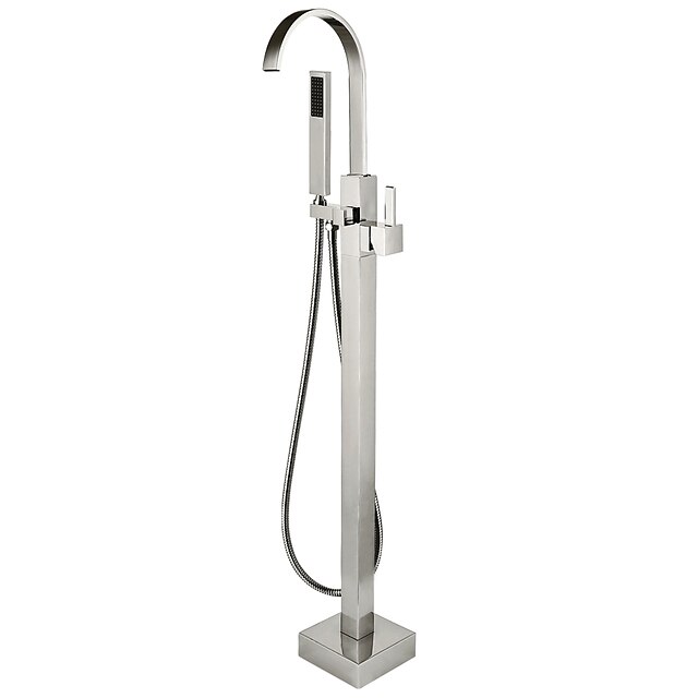  Bathtub Faucet - Contemporary Nickel Brushed Free Standing Ceramic Valve Bath Shower Mixer Taps / Single Handle One Hole