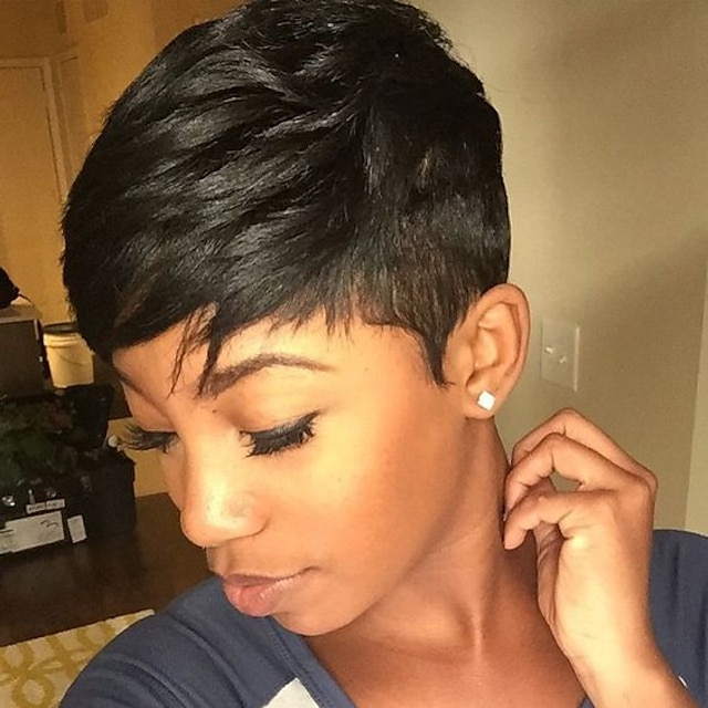  Human Hair Blend Wig Short Natural Wave Pixie Cut Short Hairstyles 2020 With Bangs Berry Natural Wave Short Side Part African American Wig Machine Made Women's 1# Strawberry Blonde / Bleach Blonde