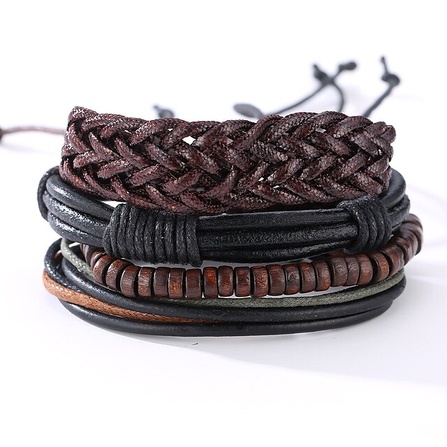  Men's Leather Bracelet Rope Vintage Punk Leather Bracelet Jewelry Black For Anniversary Birthday Gift Sports Valentine