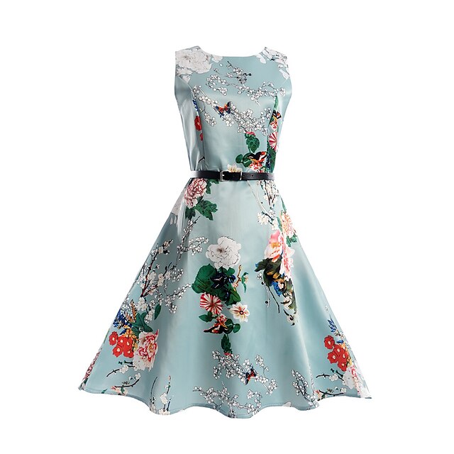  Kids Girls' Dress Sleeveless Print Floral Polyester Summer Spring Light Blue