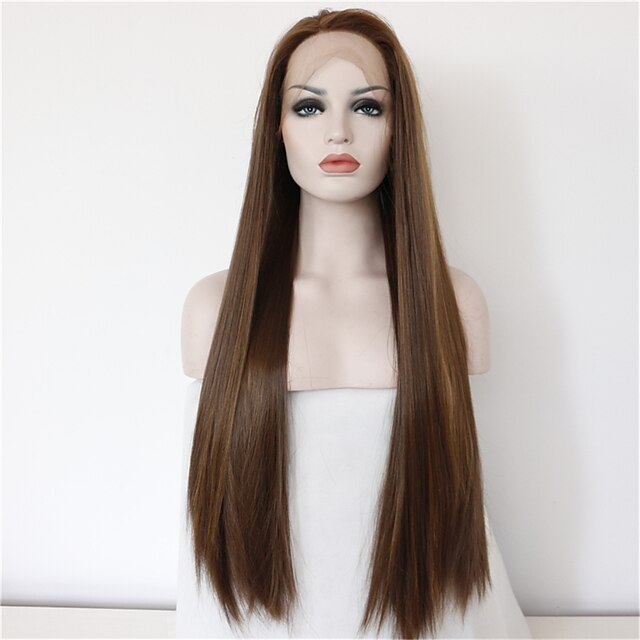  Synthetic Lace Front Wig Straight Straight Lace Front Wig Long Brown Synthetic Hair Women's Natural Hairline Middle Part Brown