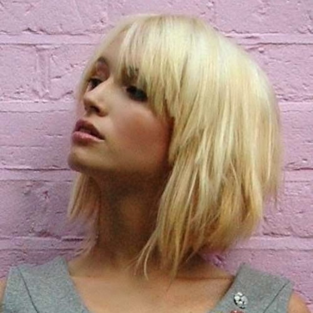  Human Hair Blend Wig Medium Length Straight Bob Layered Haircut Short Hairstyles 2020 With Bangs Berry Straight Side Part Machine Made Women's Brown Beige Blonde / Bleached Blonde 8 inch